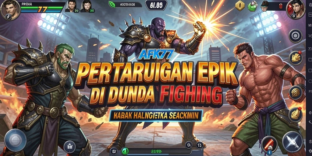 Screenshot utama AFK77 menunjukkan aksi pertarungan yang seru dan dinamis.