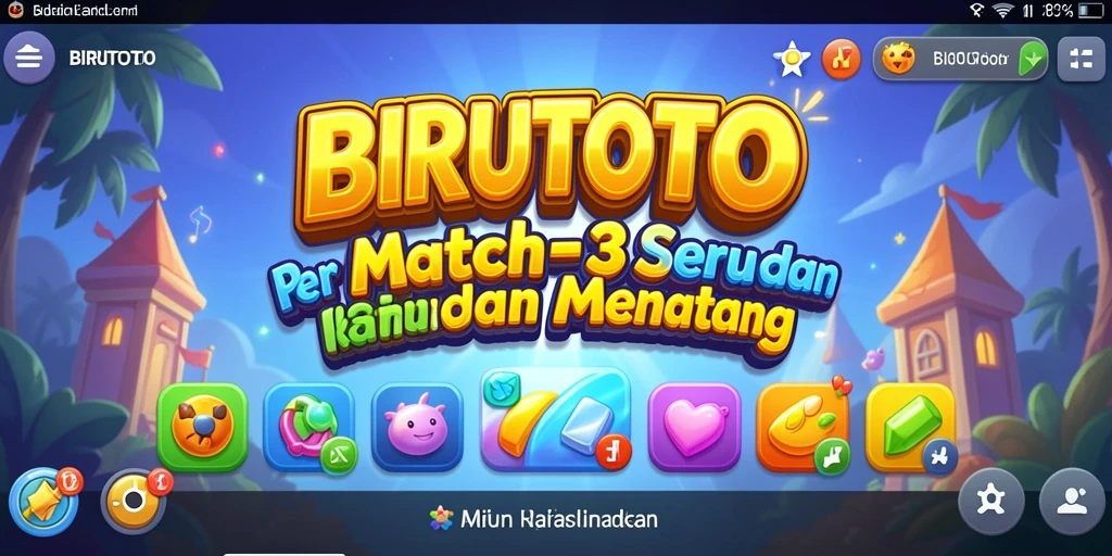 Tangkapan layar BIRUTOTO menampilkan gameplay Match-3 yang seru dan penuh warna.