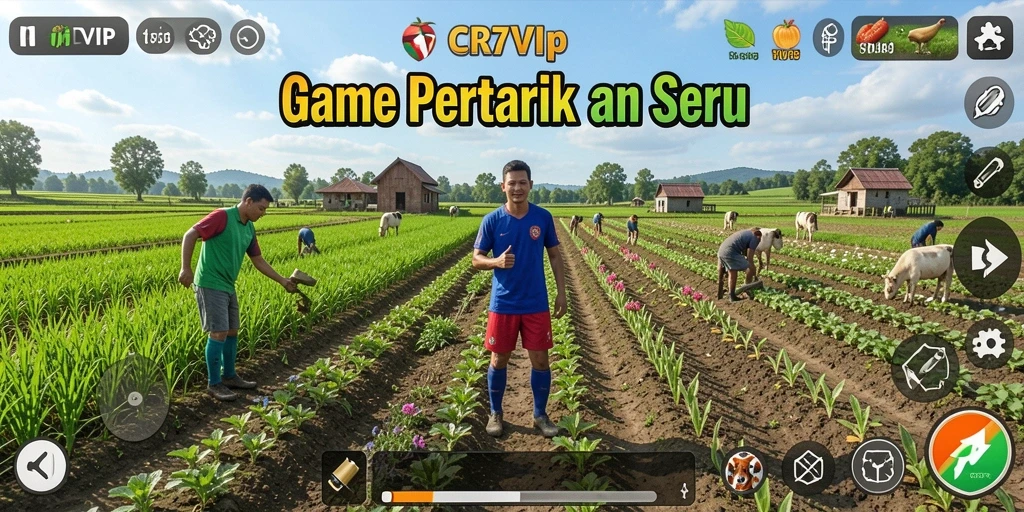 Screenshot utama CR7VIP menampilkan aktivitas pertanian yang seru.