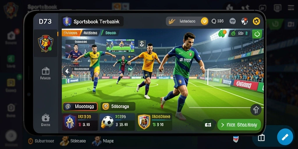 Tampilan screenshot utama D73 dengan gameplay Sportsbook yang menarik.