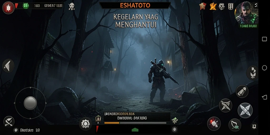 Tampilan gameplay ESHATOTO yang menyeramkan dan menegangkan.