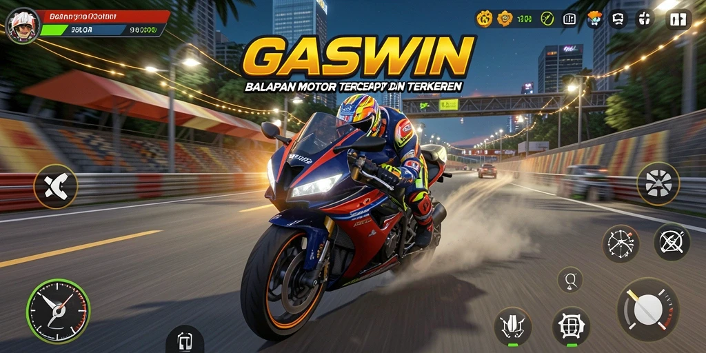 Screenshot menampilkan aksi balapan motor yang mendebarkan dan grafis yang memukau.