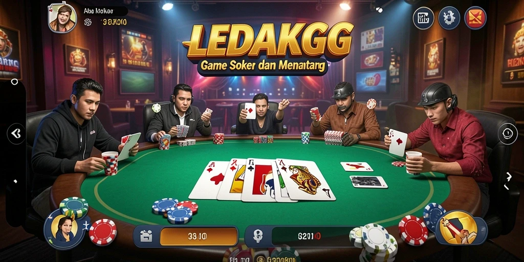 Tampilan gameplay Poker yang menarik dan interaktif di LEDAKGG.