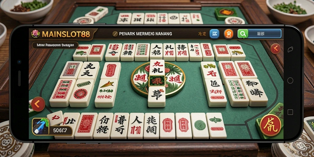 Screenshot gameplay MAINSLOT88 dengan tampilan ubin Mahjong yang berwarna-warni.