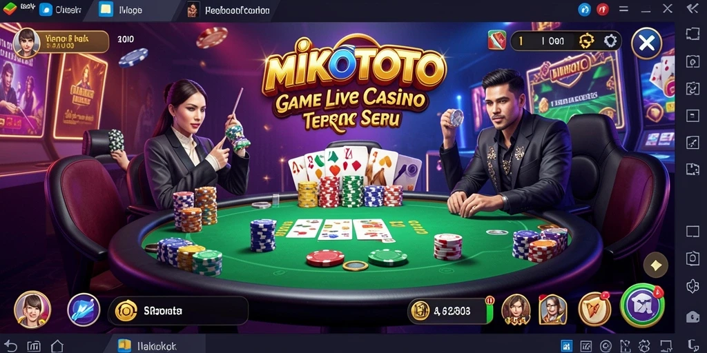 Screenshot gameplay MIKOTOTO menampilkan dealer profesional dan suasana kasino langsung.