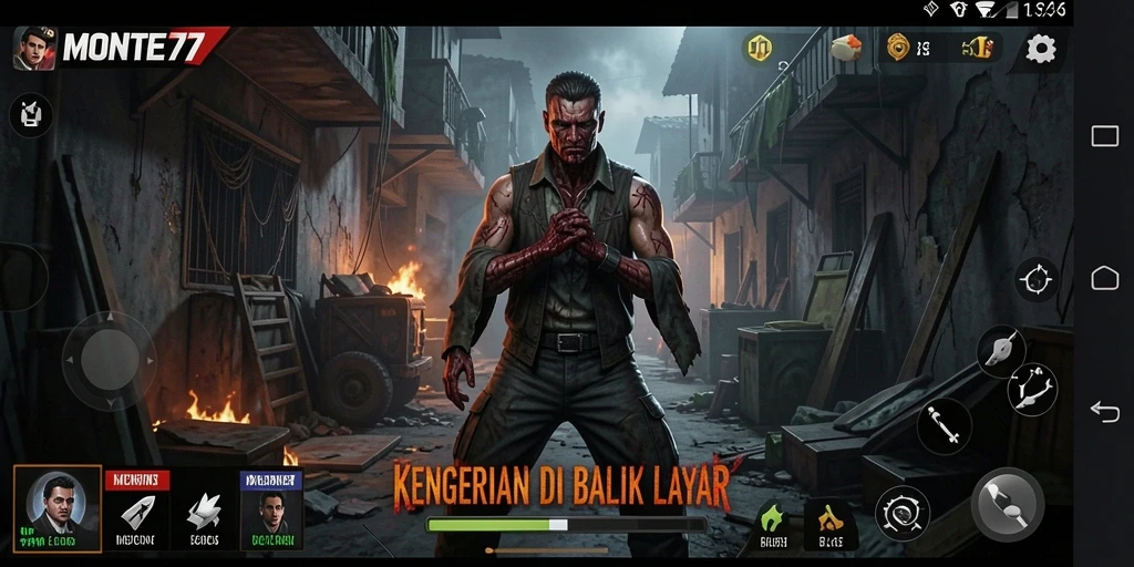 Tangkapan layar dari gameplay MONTE77 saat mengeksplorasi lokasi Horror.