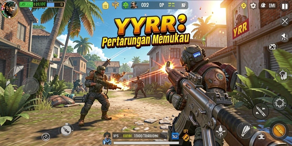 Tangkapan layar YYRR menampilkan aksi pertarungan yang seru dalam permainan TPS.